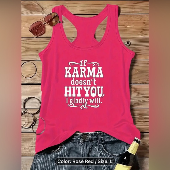 Tops - Women's Pink Graphic Tank Top L